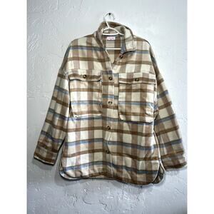 Pink Lily plaid wool oversized button down shacket womens large western cowgirl‎